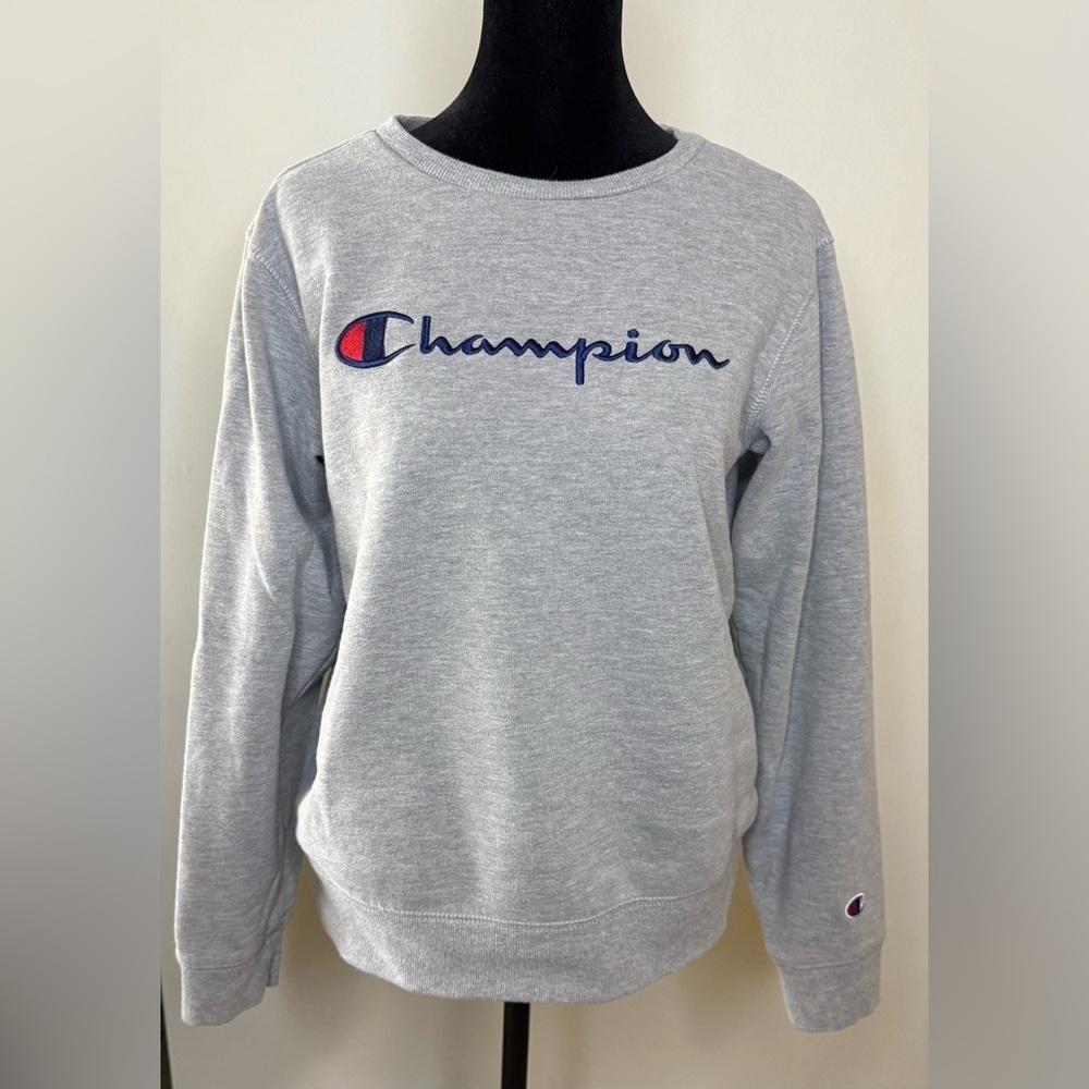 Champion classic Heather Gray Crewneck Sweatshirt embroidered logo youth XL EUC